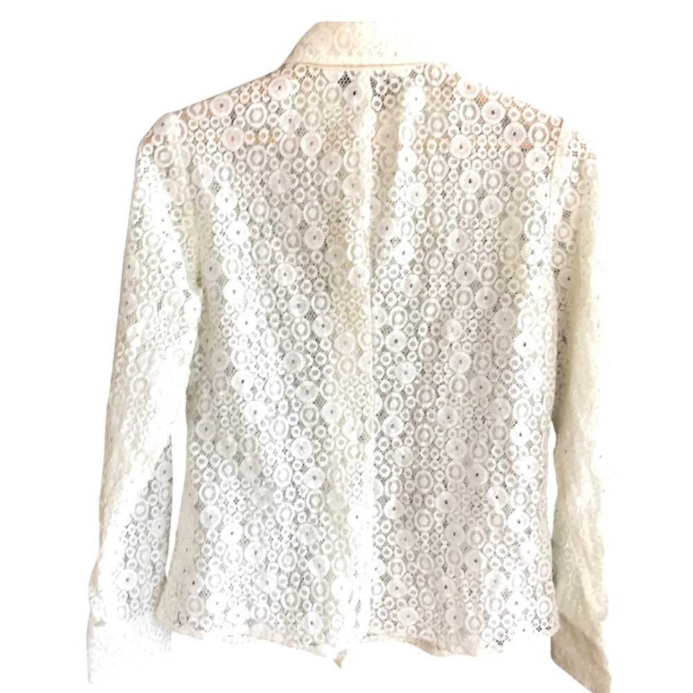 Trina Turk Sheer Lace Button-Down Blouse, Cream See-Thru Top, Size Small - Picture 13 of 15
